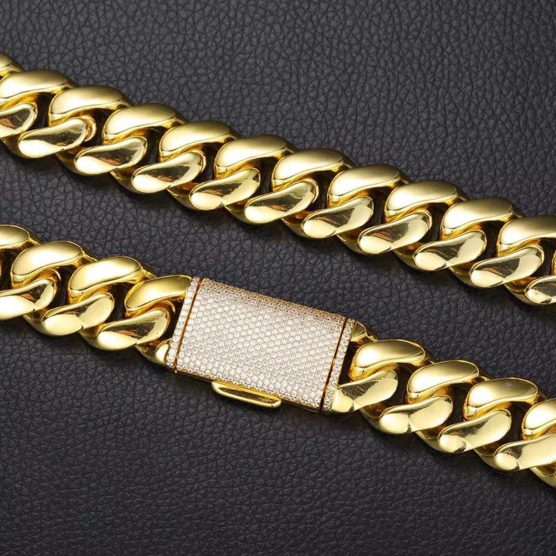 Gold plated Cuban link chain with iced out clasp