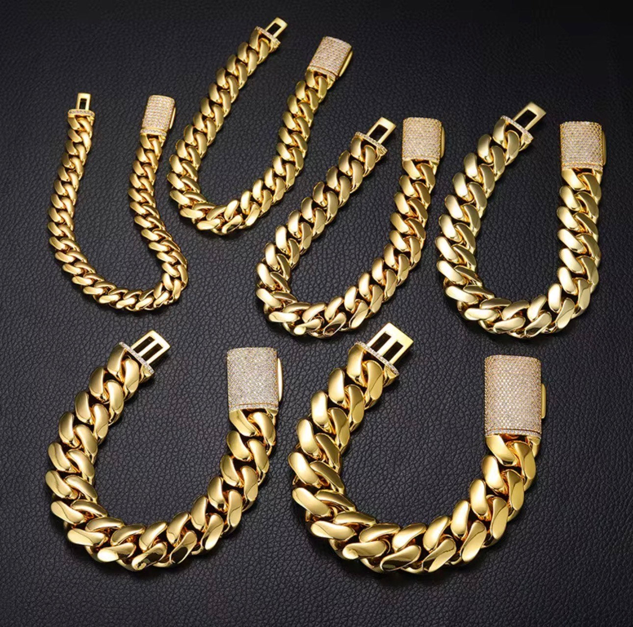 Gold Plated Cuban link bracelet with Iced out clasp