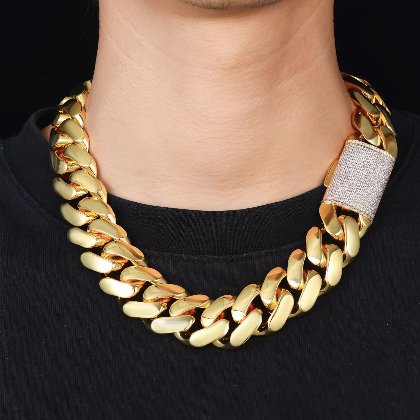 Gold plated Cuban link chain with iced out clasp