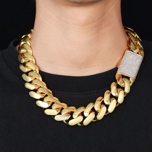 Gold plated Cuban link chain with iced out clasp