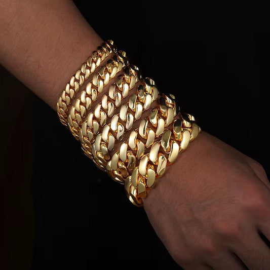 Gold Plated Cuban link bracelet with Iced out clasp