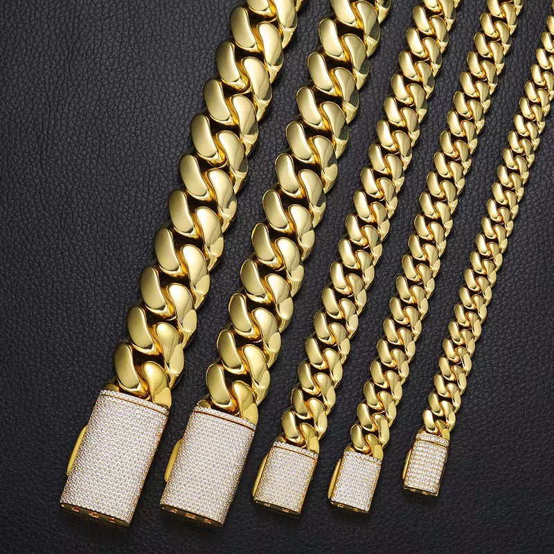 Gold plated Cuban link chain with iced out clasp